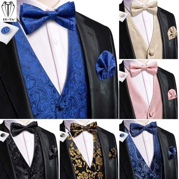 Erkek Yelek Hi-Tie Jakard İpek Erkek Yelek Kravat Bowtie Set Kolsuz Ceket Takım Delek Kravat Bow Düğüm Hanky ​​Kuffy Düğün Businessl240104