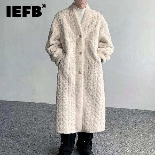 Iefb moda masculina casaco de pele longo tridimensional massa frita torções roupão estilo vison camurça outono outwear 9c3602 240110