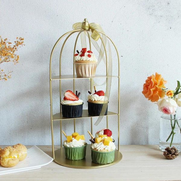 Ganchos de metal dourado suporte de jóias cesta de frutas bolo cupcake bandeja gaiola ferramentas de aniversário decoração para casa sobremesa mesa prateleira