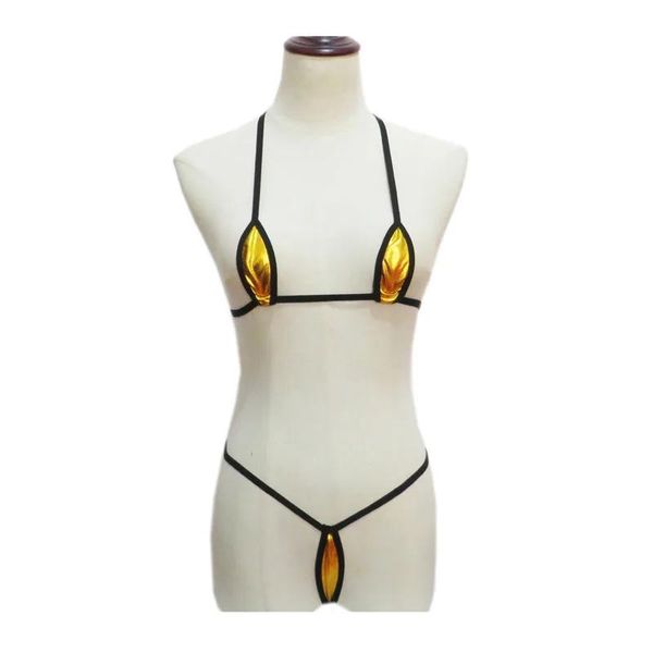 Conjunto micro biquíni roupa de banho feminina biquini biquini sexy couro patente cor afiação oval múltiplas maneiras de usar