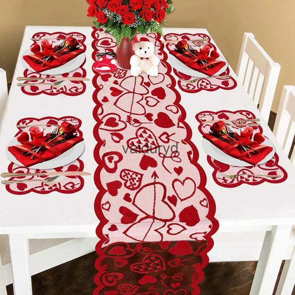 Outros suprimentos de festa de evento Dia dos Namorados Lace Table Runner Placemat para jantar Red Love Heart Tablecloth Cover Decorationvaiduryd