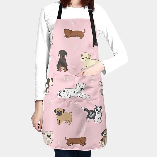 Süße Hunde und Tiere, wasserdichte Schürze mit 2 Taschen, Cartoon-Haustiere, Küchenchefschürzen, Lätzchen zum Kochen, Backen, Malen, Gartenarbeit 240111