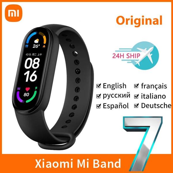 Dispositivi Xiaomi Mi Band 7 Braccialetto intelligente Schermo AMOLED a 6 colori Miband 7 Ossigeno nel sangue Fitness Traker Bluetooth Impermeabile Mi Smart Band 7