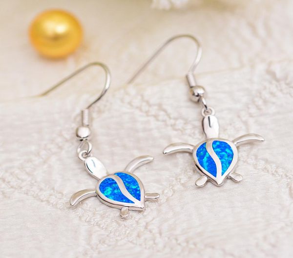 Ocean Life Blue Opal Sea Turtle Dangle Hook Brincos em prata esterlina 925 joias femininas para presente1882509