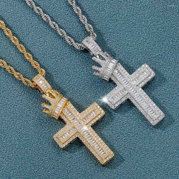 Anhänger Halsketten Bling Krone Kreuz Für Männer Frauen 5A Zirkonia Stein Mode Rock Hip Hop Punk Schmuck