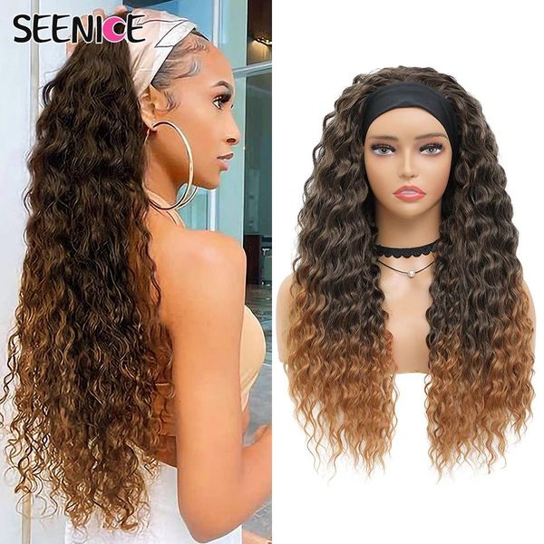 Perucas de bandana perucas para preto feminino onda de água profunda longo cabelo afro peruca sintética natural sem cola encaracolado ombre cosplay loira peruca barata