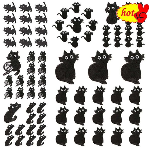 10 Stück Aufnäher für Kleidung, Kinder, Katzen, Schwarz, Bundle-Sets, zum Aufnähen, Aufbügeln, Jacke, Designer, klein, Großhandel, bestickt, Anime