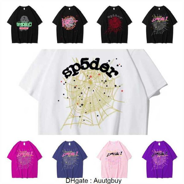 Grafik-T-Shirt Pink Young Thug Sp5der 555555 bedrucktes Spinnennetz-Muster aus Baumwolle im H2Y-Stil mit kurzen Ärmeln Top-T-Shirts Hip-Hop-Größe XS-XXL E9ZO