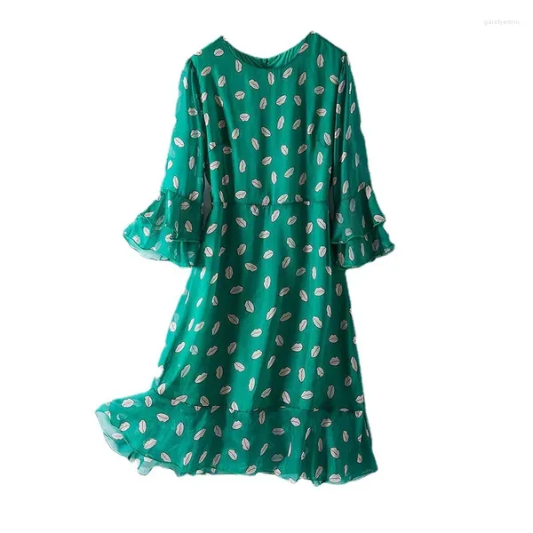 Vestidos de festa de comprimento médio para mulheres moda o-pescoço vestido verde roupas de verão real amoreira seda vestidos de mujer z