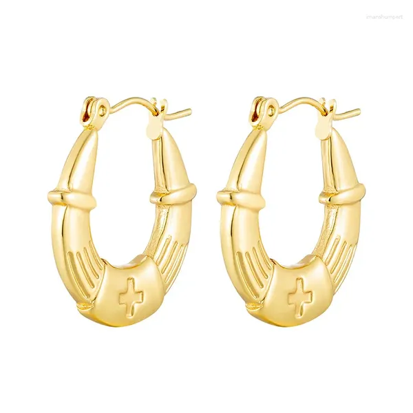 Creolen Vintage Gold Farbe U-förmigen Huggie Für Frauen Edelstahl Muster Hoops Schmuck Geschenk Ohrring Aretes De Mujer