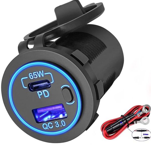 Caricabatterie Presa per caricabatteria da auto per laptop da 83 W Presa da 65 W Pd3.0 Usb C e Caricabatteria da porta USB 18 W Qc3.0 con interruttore per auto Camper Marine Moto Barca