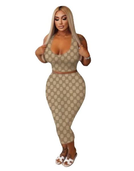 NEWGGS Feminino novo verão casual vestido de duas peças conjunto colete e saia hip wrap meninas impressas G Sexy slim fit sexy temperamento colete vestidos de clube de festa