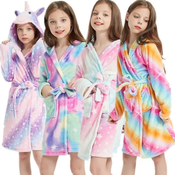 Accappatoi per bambini Unicorno Accappatoio per bambini invernali Kigurumi Pigiami in flanella per animali Per ragazzi adolescenti Pigiami per ragazze Camicia da notte 240111