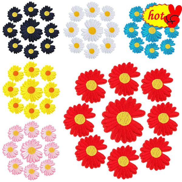 10 pçs/lote flor ferro em remendos atacado a granel para roupas jaqueta costurar bonito bordado branco preto azul vermelho rosa roxo amarelo