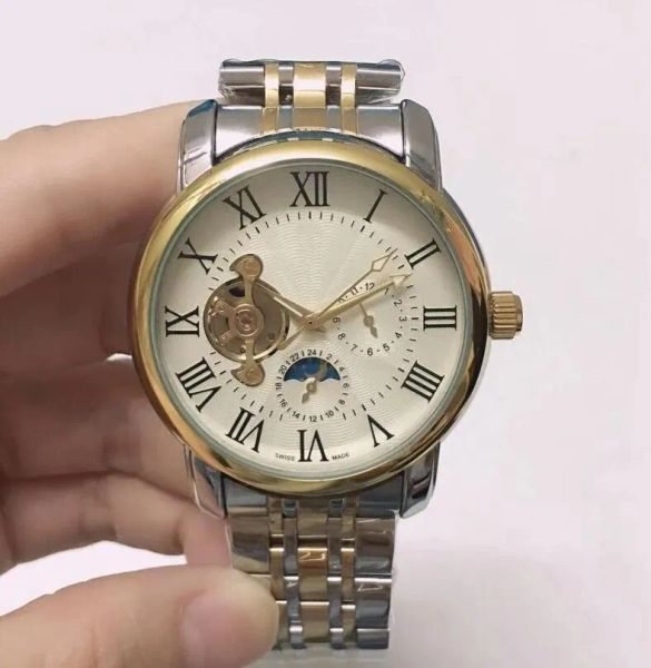 Mens relógios Moda mecânica automática relógio de luxo pulseira de couro diamante daydate fase da lua movimento relógios de pulso para homens dia dos pais