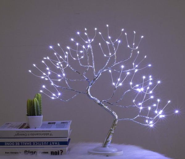 108 LED Touch Night Light Mini Romântico Árvore de Natal Fio de Cobre Guirlanda Candeeiro de Mesa de Fadas para Crianças Quarto Bar Decor2230571