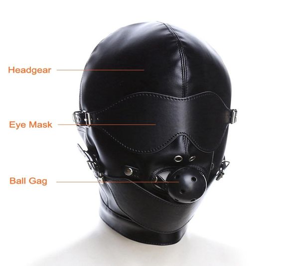 НОВЫЙ головной убор из искусственной кожи, маска на голову с шариковым кляпом, маска для глаз с открытым ртом, связывающая сдержанность, слепая маска SM, секс-игрушки, БДСМ-игрушки6890696
