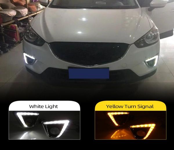 2pcs Sinyal Stili Rölesi 12V LED ARAÇ DRL Mazda CX5 CX5 CX 5 2013 2014 20156357864 için sis lamba deliği ile gündüz çalışma ışıkları