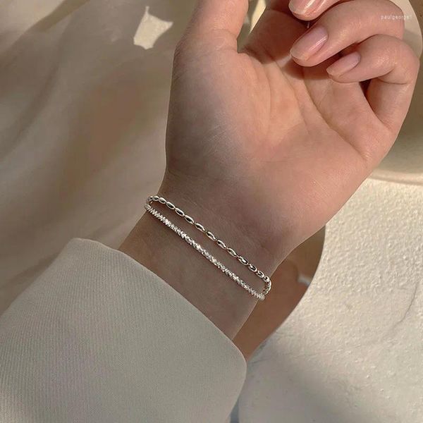 Charm Armbänder 925 Silber Überzogene Doppelschicht Armband Armreif Gliederkette Für Frauen Hochzeit Schmuck SL381