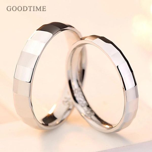 Colares moda 100% real sterling sier anel casamento nupcial escala de bambu casal anel jóias banda presente dos namorados para homem/mulher