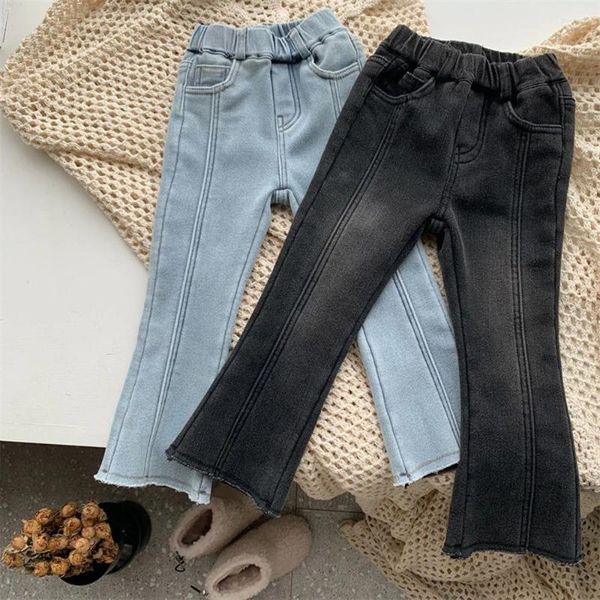 Hosen Mädchen Verdickte Jeans Frühen Frühling Ein Koreanische Mode Nähen Linie Elastischer Bund Casual Leggings Trend Boot Cut Hosen