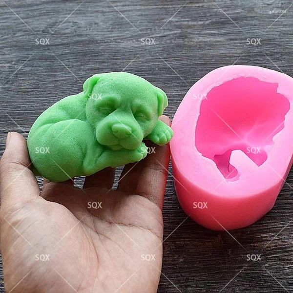 Pişirme Kalıpları 3D Köpek Mum Şeker Gücü Kek Dekorasyon Fondan Çikolata Kalıp Kek Mutfak Aletleri Silikon Sabun Kalıpları SQ17166