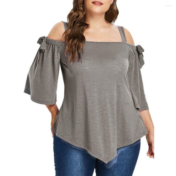 T-shirt da donna Camicette sexy con cinturino per spaghetti Camicia Pullover con spalla fredda Streetwear Top T-shirt femminile elegante Mujer Blusas Taglie forti