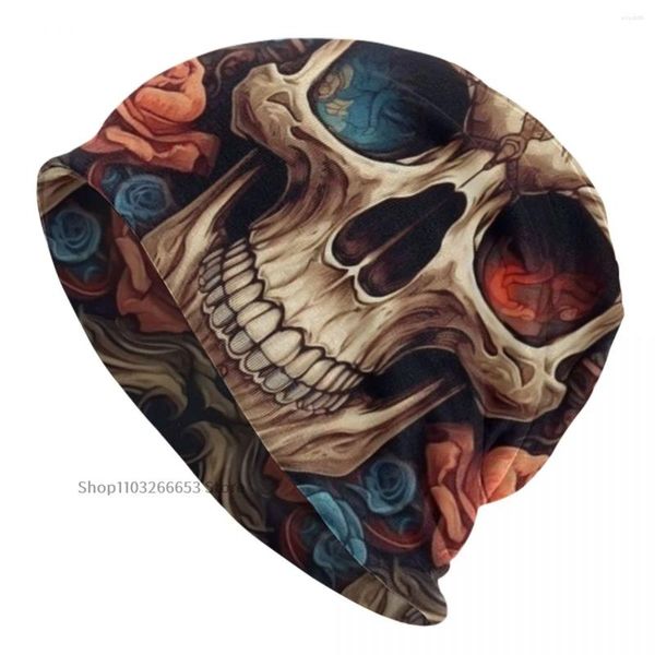 Berets Rose Skull Máscara Mulheres Inverno Vintage Quente Cap Meninas Ano de Esqui Y2K Itens Originais Engraçados