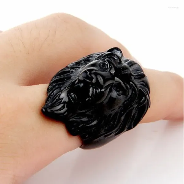 Cluster-Ringe Herren-Ring aus schwarzem Edelstahl mit Löwenkopf, cooler Modeschmuck