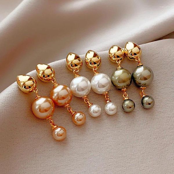 Orecchini a bottone vintage in metallo placcato oro con goccia d'acqua lunga perla nappa per le donne Accessori eleganti per gioielli da sposa alla moda