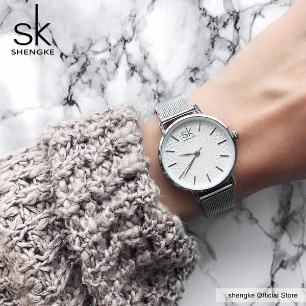 SK Super Slim Sliver Mesh Paslanmaz Çelik Saatler Kadınlar En İyi Marka Lüks Gündelik Saat Bayanlar Bilekleri Lady Relogio Feminino 240110