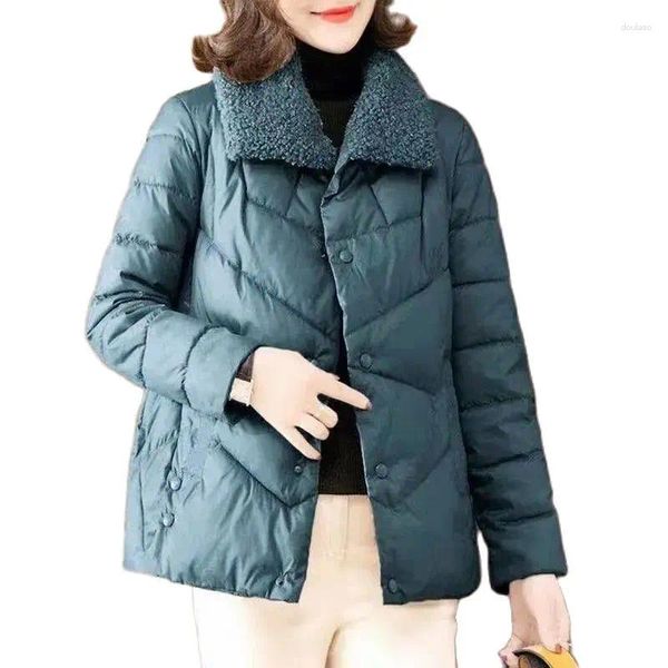 Trench da donna Cappotto invernale caldo in lana d'agnello Parka corto Capispalla da donna Cappotto leggero e sottile in piumino di cotone imbottito coreano casual da donna