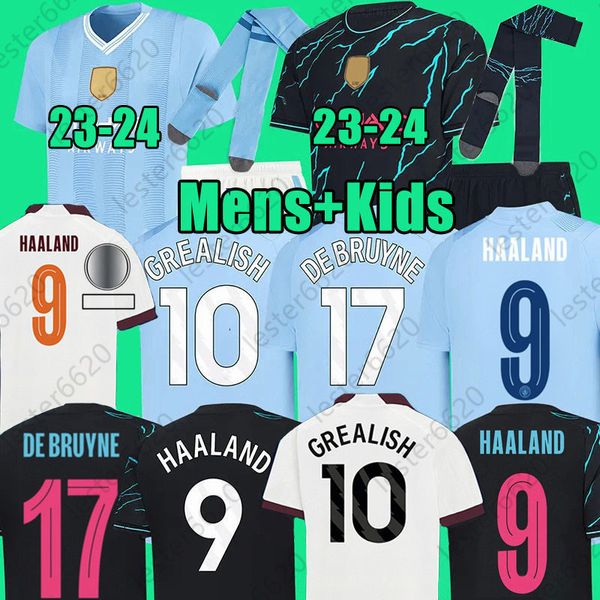 Haaland futebol jerseys mans cidades kits GREALISH BERNARDO MAHREZ Erling J.ALVAREZ DOKU GVARDIOL 23 24 Jersey DE BRUYNE FODEN RODRIGO Kit Kids Football Shirt Sets