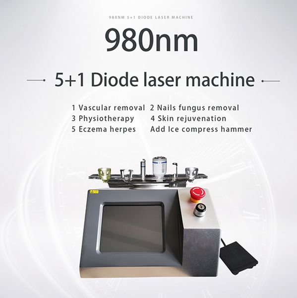 Commercio all'ingrosso 980nm Diodo Laser Spider Vein Vascolare Rimuovere la rimozione dei funghi delle unghie Macchina per fisioterapia 6 in 1 Dispositivo portatile per il sollievo della dismenorrea