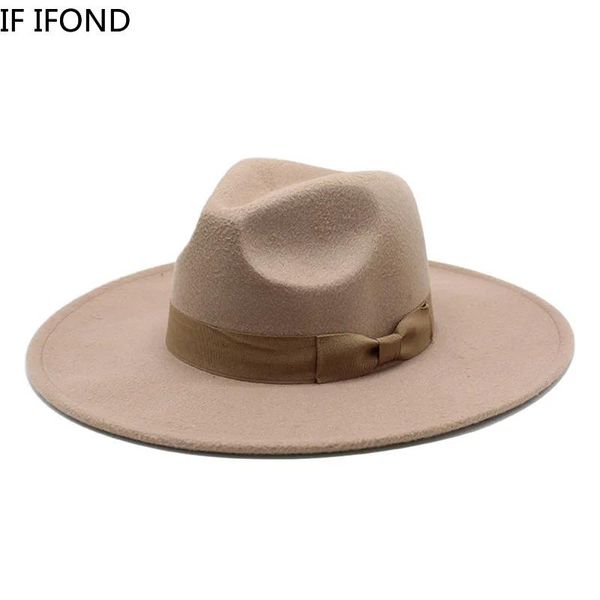 Berets 2022 Neue Britische Stil Männer Frauen Winter Filz Fedoras Kappe 9,5 cm Große Breite Krempe Derby Hochzeit Kirche Jazz hüte