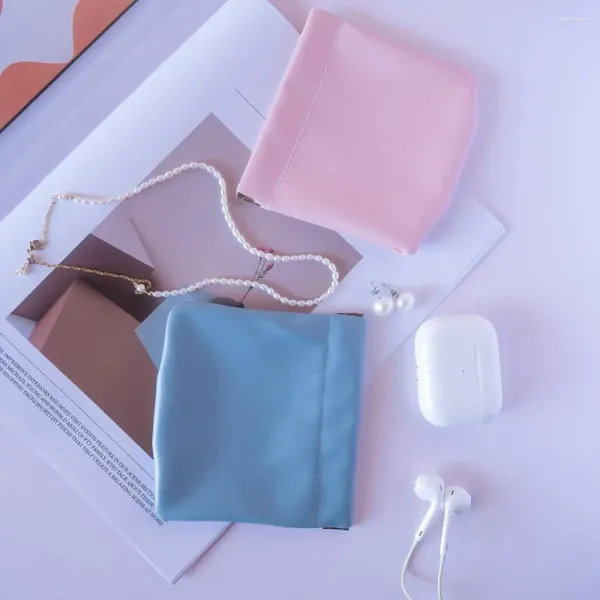 Sacos de armazenamento Pequeno conjunto de saco de couro falso fecho de pressão organizador bolsas para maquiagem jóias eletrônica mini mulheres