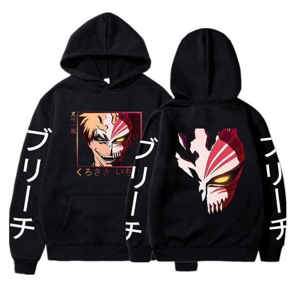 Coole Anime Bleach Kurosaki Ichigo Hoodies Beliebte Cartoon Schädel Split Gesichtsmaske Grafik Mode Casual Langarm Sweatshirt G1013829734