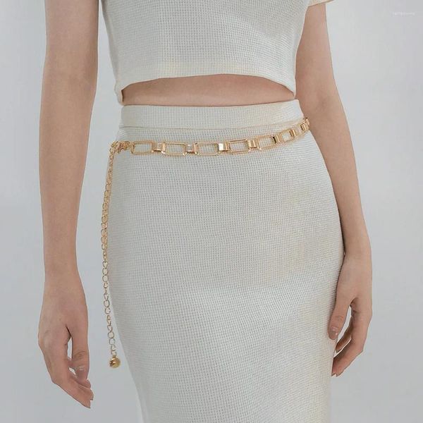Cintos moda círculo metal cintura corrente cinto feminino ouro prata quadrado oco cinto hip hop estilo senhora cintura na moda