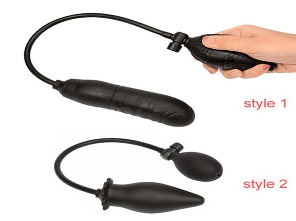 Dildo nero Gonfiabile Butt Plug Espandibile Plug anale Giocattoli del sesso Dilatatore anale Gay Lesbiche Giocattoli Pompa anale Massaggiatore Prodotti del sesso per W1263411