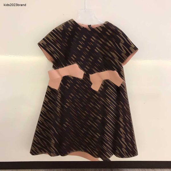 2024 brown cotton dresses with bow tie high-end girls dresses summer princess dress brand designer kids pleated dress for girl fashion skirts for girls