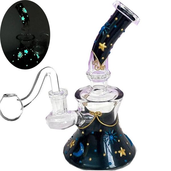 6,3 pollici Glow In The Dark Bong Narghilè Piccoli impianti petroliferi Fumatori Tubi per l'acqua in vetro Becher Base Dab Rig Sigaretta