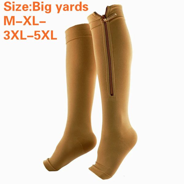 S M L XL XXL 3XL 4XL 5XL Высококачественные эластичные носки с открытым носком Средняя трубка на молнии Сжатие спортивных ног Давление вен варикозное расширение вен 240110