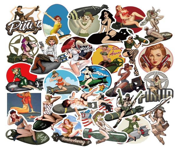 50 peças bomba menina vintage pin up adesivos pacote não aleatório graffiti carro bicicleta bagagem adesivo laptop skate motor garrafa de água dec9927667