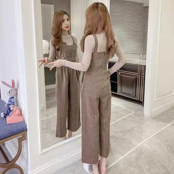 Kadınlar İki Parçalı Pantolon Kadın Moda Takipleri Sonbahar Blubtleneck Örme Kazak Yün Tulumları Takımlar Kadın Gündelik Parçalar Setleri