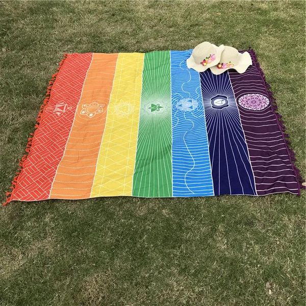 Definir parede pendurada mandala bohemia mandala manta 7 chakra tapeçaria arco -íris listras tapeçaria viagens de verão biquíni na praia