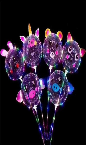 Светодиодный шарик Бобо с палкой, светящийся шар с мультяшной наклейкой в виде лица животного, воздушные шары для вечеринок, ночник, шар, красочные лампы, огни fo4276941