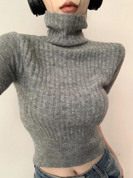 Kadın Sweaters 2024 Ropa Mujer Sweater Kadın Bıkıksız Kısa Kollu Jumper Çekme Femme Moda Y2K Üstler Tunik Örgü Kırpılmış Külot