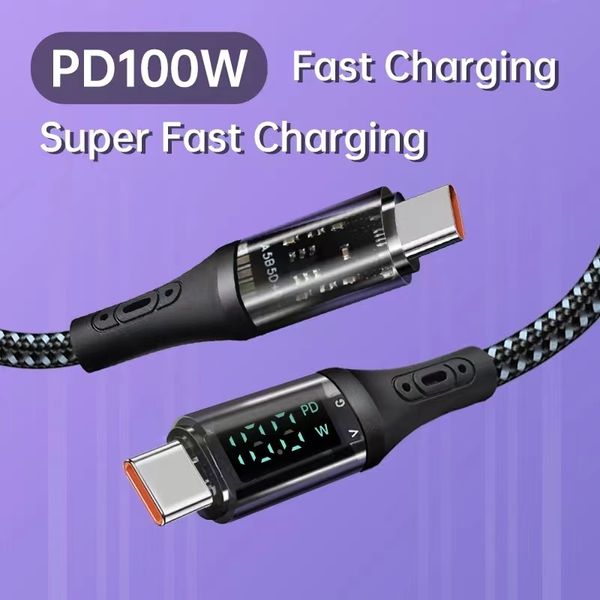 100 Вт PD Super Charge Cable Цифровой дисплей USB C Type C Телефонный кабель для быстрой зарядки Кабель для быстрой зарядки для Samsung S24 S23 Xiaomi Tablet