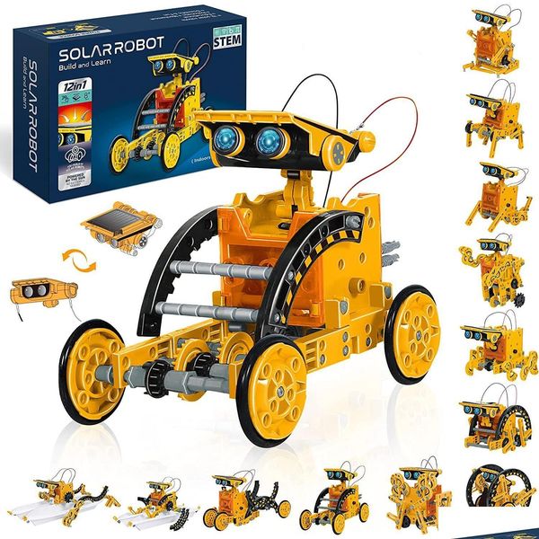 STEM Toys Robot Montaj Kiti 12'de 1 Eğitim DIY Bilim Binası Seti 190 Parça Güneş ve Hücre Powered 2 Damla Teslim Teslimat DHGE4