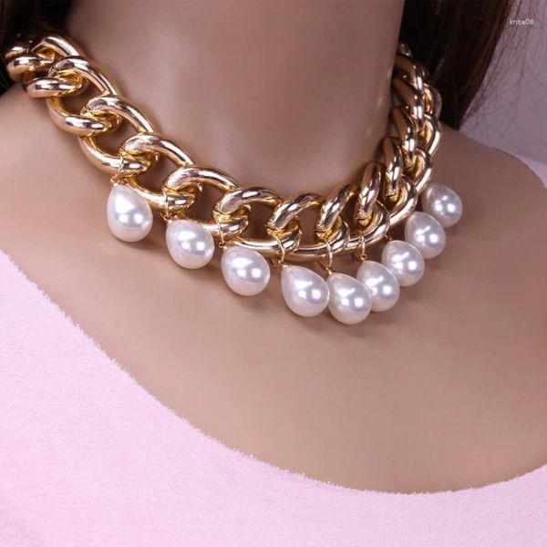 Collane con ciondolo Tendenza barocca francese Personalità creativa Esagerata catena in alluminio con chiusura a catena imitazione collana di perle per uomini e donne
